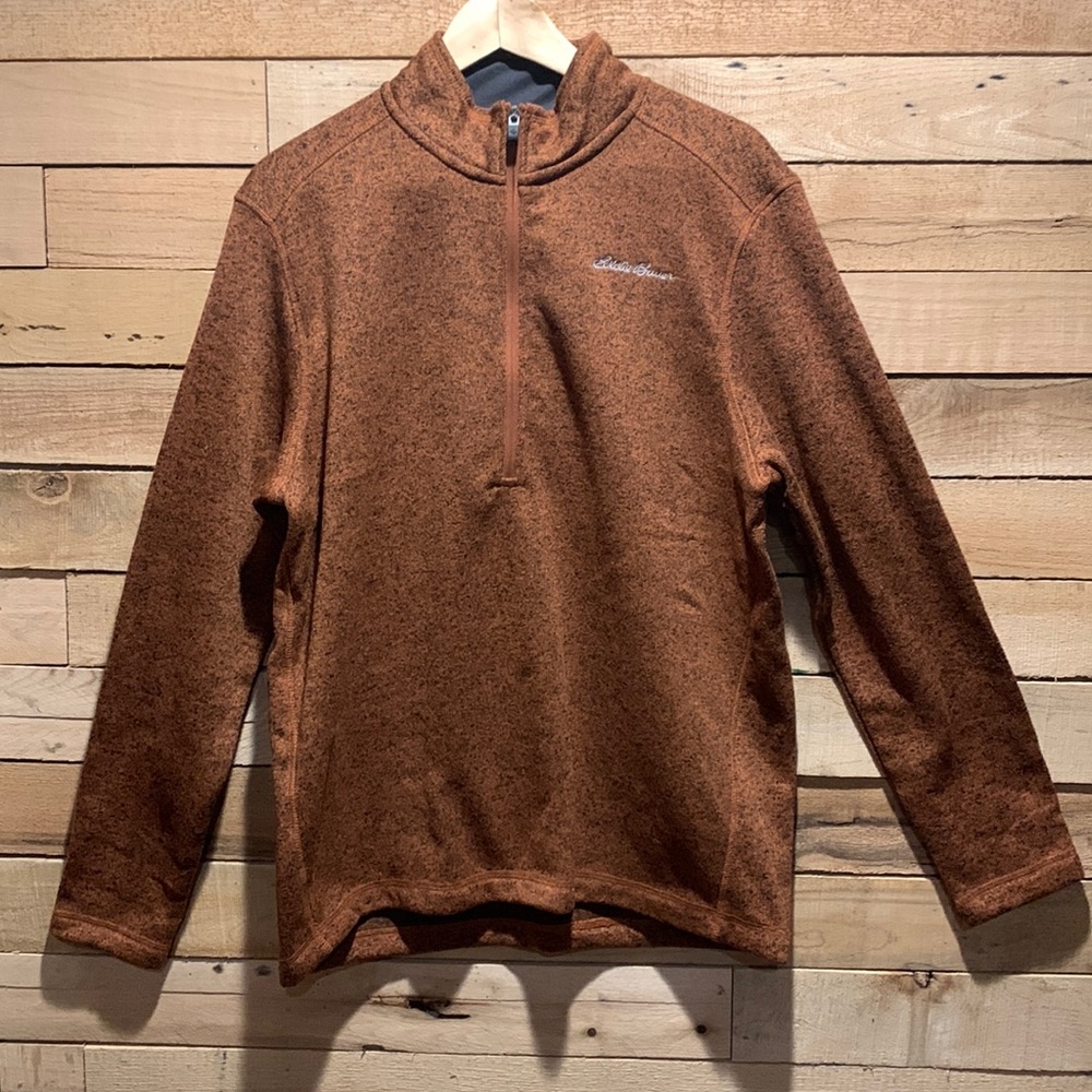 NWT Mens Eddie Bauer 1/2 zip Orange & Black Sweater